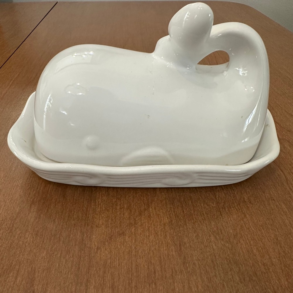 Port Philip Shore Line White Ceramic Whale Butter Dish Nautical Coastal Decor